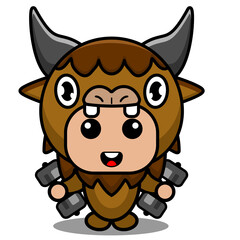 vector cartoon character cute bison animal mascot costume lifting barbell © Kristian