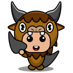vector cartoon character cute bison animal mascot costume holding horn