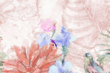 Beautiful abstract oil painting rose flower and bouquet illustration