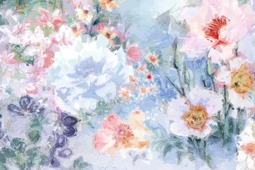 Schilderijen op glas Geschilderde Bloemen Beautiful abstract oil painting rose flower and bouquet illustration  © yang