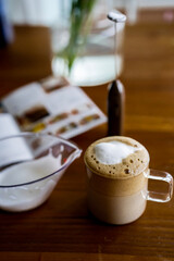 cup of latte on table