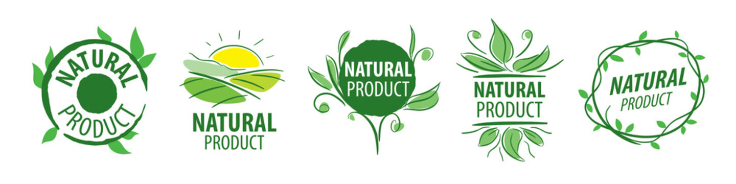 A set of vector logos of a natural product on a white background