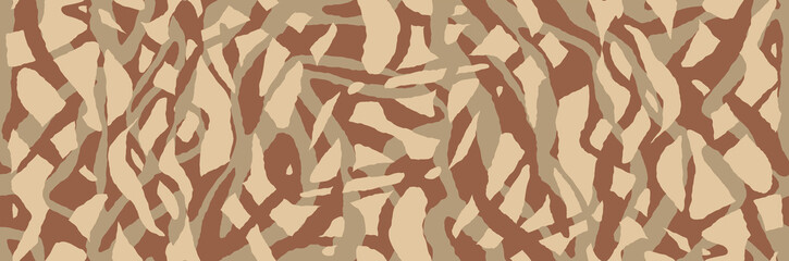 Zebra print urban camouflage design, modern fashion design with animal striped and spotted shapes. Camo military fashionable pattern. Vector brown fabric texture 