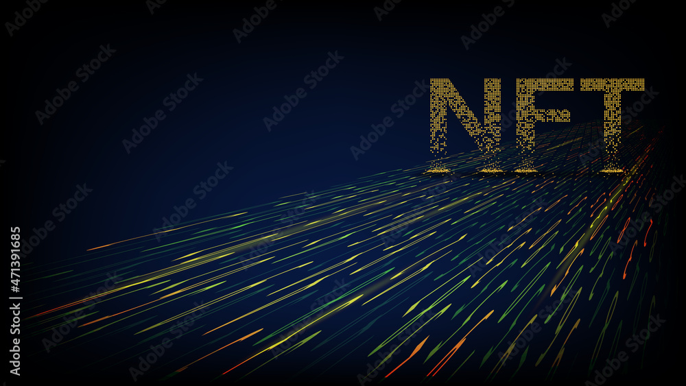 Canvas Prints ntf non fungible token from crumbled falling golden cubes standing on the flowing digital stream. pa