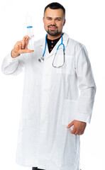 portrait of a male doctor in a white coat. isolated white background