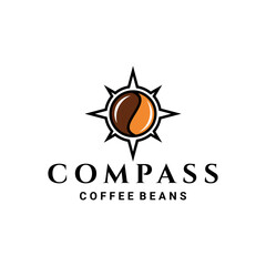 Compass combination coffee bean in background white,vector logo design as you editable
