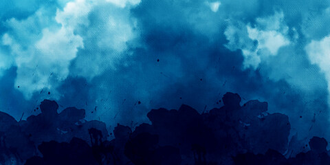 Hand painted minimalistic blue cloudy watercolor abstract backdrop background. minimal design and...
