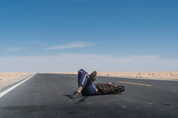 A man traveling in Xinjiang, China
