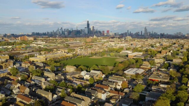 Beautiful Aerial Establishing Shot Above Pilsen, Chicago's Mexican Neighborhood