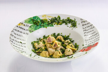 Italian traditional dumplings Ravioli with meat
