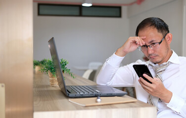 Man using laptop computer at home. Businessman working in office. Freelance, student lifestyle, e-learning, studying, web site, technology and online shopping concept