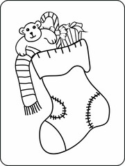 Christmas coloring page socks, funny Christmas coloring page for KDP