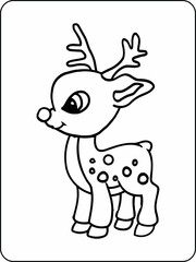 Christmas coloring page deer. deer vector, illustration, coloring page for KDP
