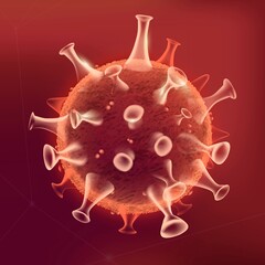 Covid-19 virus cell biotechnology vector red neon graphic