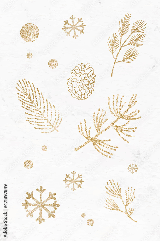 Poster glittery pine branch and conifer cone pattern vector