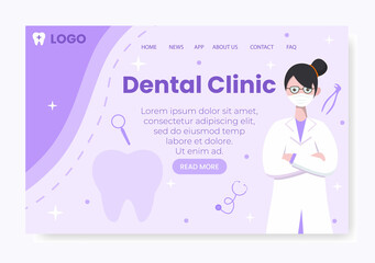 Dental Flat Design Illustration Landing Page Editable of Square Background Suitable for Social media, Feed, Card, Greetings, and Web Internet Ads