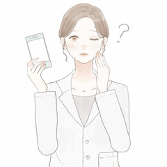 スマホを持つ、疑問を持っている女性医師
