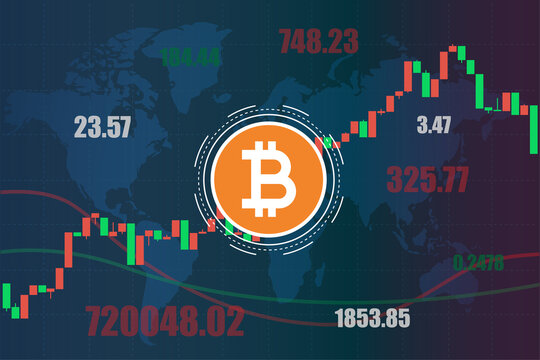 Bitcoin chart candles, vector illustration. Stock market international trade concept on screen.