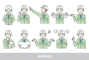 作業服の若い男性のイラストセット