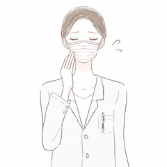 不織布マスクを着用する、困っている女性医師
