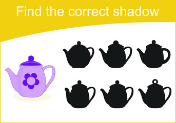 Find the correct shadow. Educational game for children. Learning multiplication, addition, subtraction equations worksheet for kids.  For logical thinking. Vector illustration 