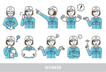 作業服の若い女性のイラストセット