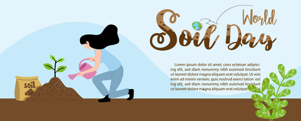 Poster concept's campaign of world soil day in cartoon character and flat style with banner vector design.