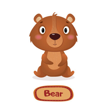 Illustration of little cute bear with signature text on white Background