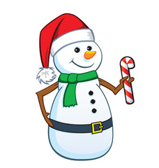 happy christmas snowman with candy cane