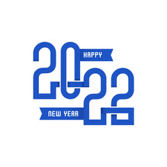 Happy new year 2022 thick blue line connected, the new year 2022 celebration.