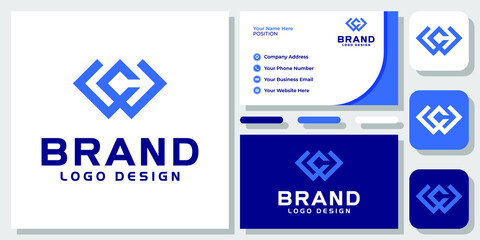 Initials Letters WC CW Geometric Modern Simple Monogram Logo Design with Business Card Template