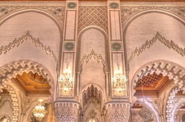 Hassan II mosque interior, Casablanca, HDR Image - obrazy, fototapety, plakaty