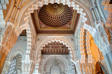 Fototapeta na wymiar Hassan II mosque interior, Casablanca, HDR Image