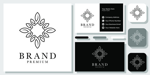Leaf Ornate Floral Ornament Beauty Plant Flower Nature Luxury Logo Design with Business Card Template