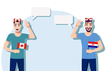 The concept of international communication, sports, education, business between Canada and Croatia. Men with Canadian and Croatian flags. Vector illustration.