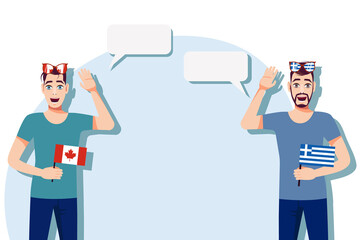 Men with Canadian and Greek flags. The concept of international communication, education, sports, travel, business. Dialogue between Canada and Greece. Vector illustration.