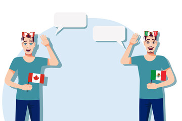 Vector illustration of people speaking the languages of Canada and Mexico. Illustration of translation, transcription and dialogue between Canada and Mexico.
