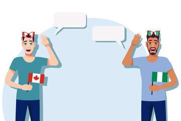 Men with Canadian and Nigerian flags. Background for text. Communication between native speakers of Canada and Nigeria. Vector illustration.