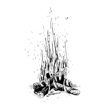 recommend clip art: Bonfire. Hand-drawn sketch of fire. Vector illustration isolated on white