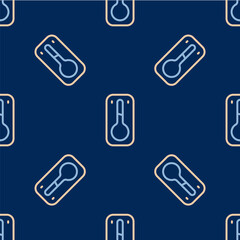 Line Coffee thermometer icon isolated seamless pattern on blue background. Vector