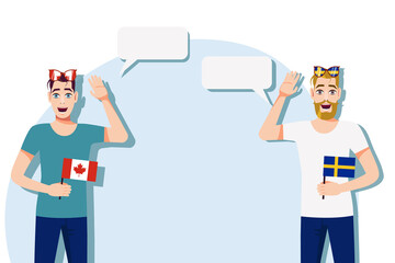 Men with Canadian and Swedish flags. Background for the text. The concept of sports, political, education, travel and business relations between Canada and Sweden. Vector illustration.
