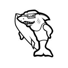 Illustration of Shark with surfing board