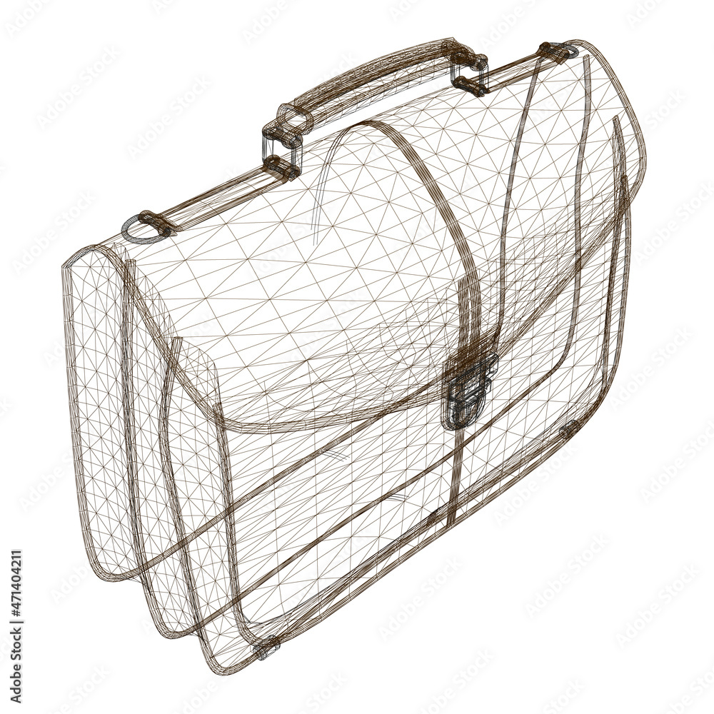 Poster wireframe of a business suitcase from brown lines isolated on white background. isometric view. 3d. 