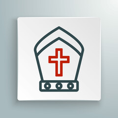 Obraz premium Line Pope hat icon isolated on white background. Christian hat sign. Colorful outline concept. Vector