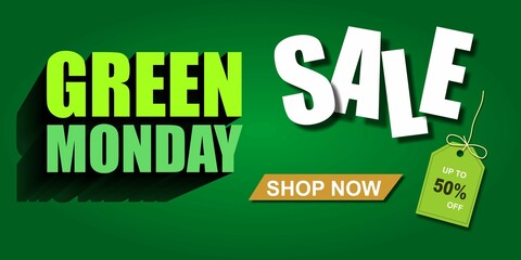 Illustration of Green Monday sale banner. Green Monday sale background . Shopping discount promotion. Posters, cards and flyers.