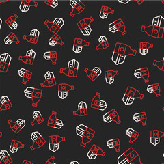 Line Online ordering and fast food delivery icon isolated seamless pattern on black background. Vector