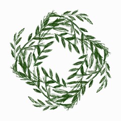 Illustration watercolor christmas wreath. green botanical branch