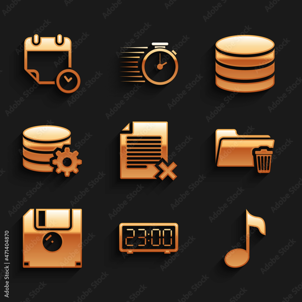 Aufkleber set delete file document, digital alarm clock, music note, tone, folder, floppy disk and setting dat