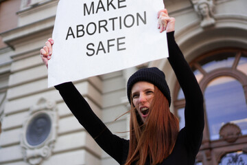 Pro-choice supporters protested in front of the courthouse against anti-abortion law.