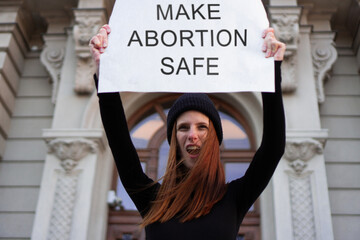 Pro-choice supporters protested in front of the courthouse against anti-abortion law.